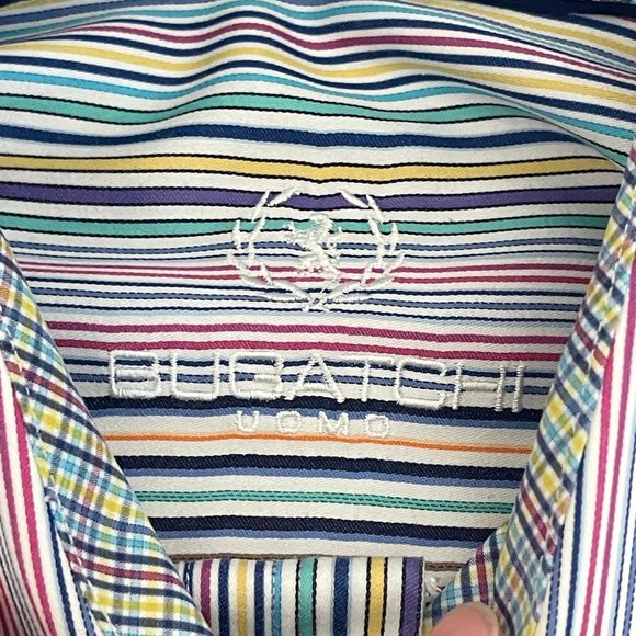Bugatchi Men's Classic Fit Cotton Multicolor Stripe Button Up Dress Shirt, Sz L - Picture 3 of 6
